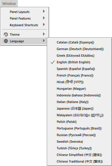 Window Language Menu Window Language Menu