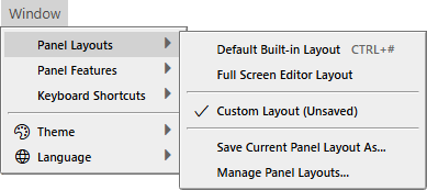 Window Panel Layouts Menu Window Panel Layouts Menu