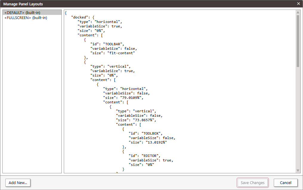 Window Panel Layouts Default Menu Window Panel Layouts Default Menu